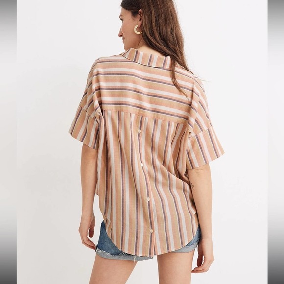 Madewell Courier Cotton Button-Back Popover Shirt in Rainbow Stripe Size XS $75 - Picture 2 of 10